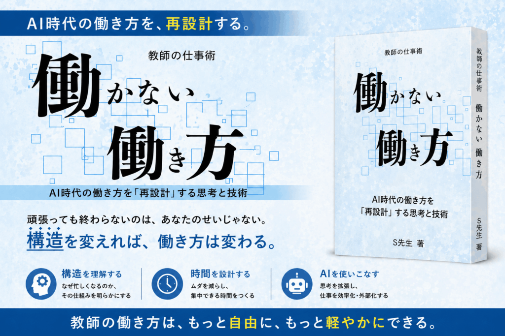 教師の仕事術『働かない働き方』の書籍イメージ。AI時代の働き方を再設計する思考と技術を解説した一冊